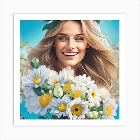 Portrait Of A Woman With Flowers Art Print