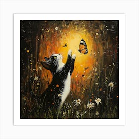 Cat With Butterfly 1 Art Print