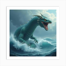 Giant Sea Serpent Emerging From Stormy Ocean Waves 1 Art Print