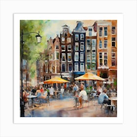 Amsterdam Cafes.Amsterdam city.summer. Cafes. Passersby, sidewalks. Oil colors. 2 Art Print