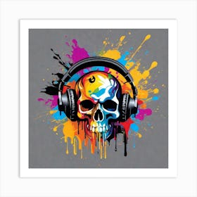 Skull With Headphones Art Print