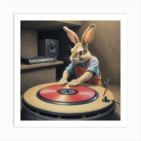 Rabbit At The Turntable Art Print