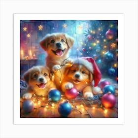 Christmas Puppies Art Print