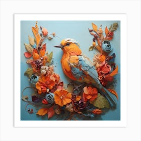 Bird With Flowers 6 Art Print