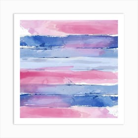 Pink And Blue Watercolor Stripes Art Print