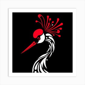 Crane With Red Feathers Art Print