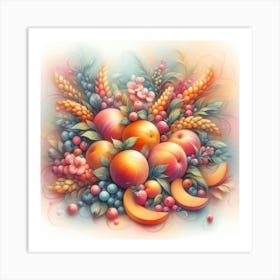 Peaches And Grapes Art Print