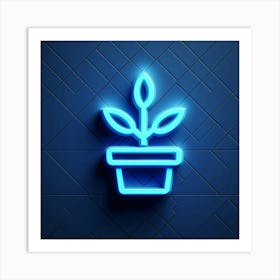 Neon Plant In A Pot 1 Art Print