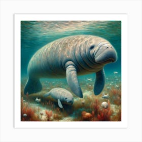 Manatee Love 2 Art Print