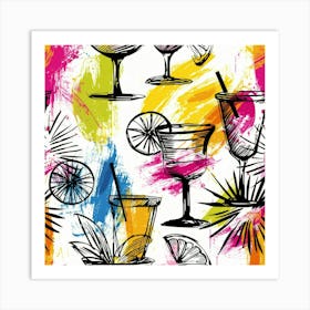 Seamless Pattern With Cocktail Glasses 2 Art Print