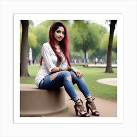 88 Very Beautiful Random Expression 25 Years Old Muslim Woman In Random Dress Jeans With Random Bracle Art Print