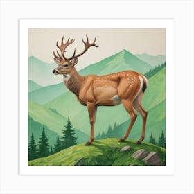 Red Stag Painting by Colin Mowat Art Print