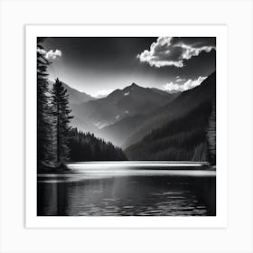 Black And White Mountain Lake 24 Art Print