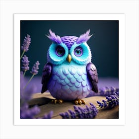 Owl With Lavender Art Print