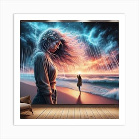 Stormy Night On The Beach Art Print