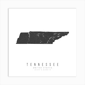 Tennessee Mono Black And White Modern Minimal Street Map Square Art Print
