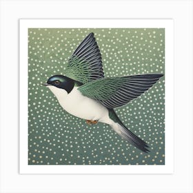 Ohara Koson Inspired Bird Painting Barn Swallow 1 Square Art Print