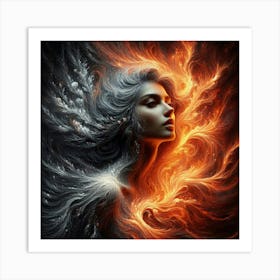 Woman In Flames Art Print