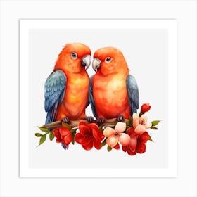 Two Parrots On A Branch Art Print