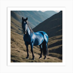 Blue Horse At a Mountain Side Art Print