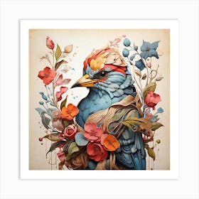 Bird With Flowers Art Print