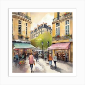 Cafe in Paris. spring season. Passersby. The beauty of the place. Oil colors.18 Art Print