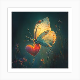 Butterfly Resting on Heart Flower 5 Art Print