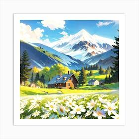 Mountain Landscape With Flowers Art Print