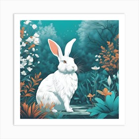 White Rabbit In Botanical Garden Art Print