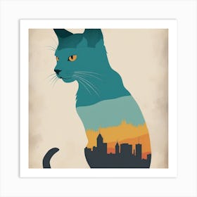 Cat In The City, wall art, painting design Art Print