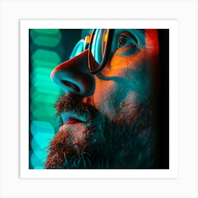 Man With Glasses In The Night Art Print