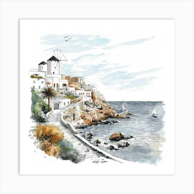 Watercolor Sketch Of A Village Art Print