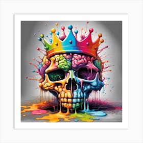 colorful Skull With Crown on his big brain Art Print