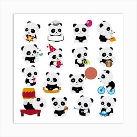 Playing Pandas Cartoons Art Print