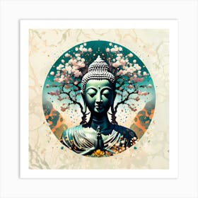 Praying Buddha Under Blooming Cherry Tree Art Print