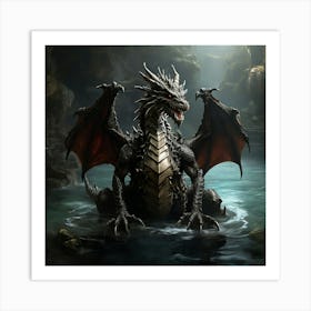 Dragon In The Water Art Painting Art Print