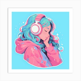 Anime Girl With Headphones Art Print