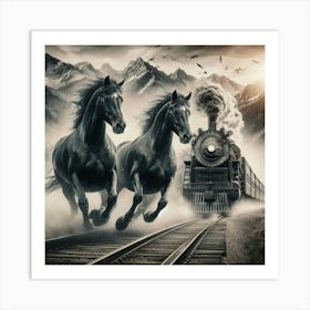 Two Horses Running On Train Tracks Art Print