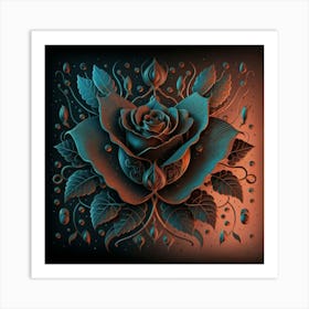 Stylized and intricate geometric black rose 2 Art Print