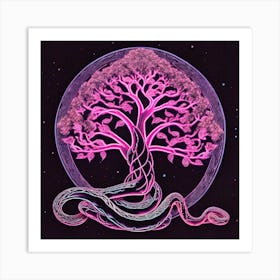 Pink Tree With Snakes Art Print