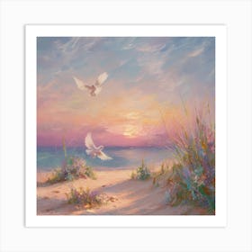 Doves At Sunset 5 Art Print