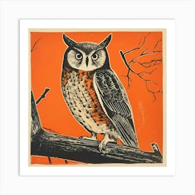 Retro Bird Lithograph Eastern Screech Owl 1 Art Print