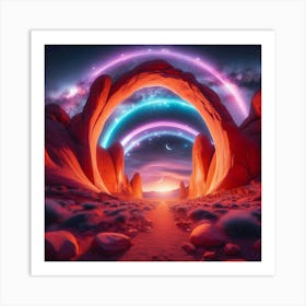 Neon Sandstone Arches Framing a Celestial Spectacle 2 Art Print