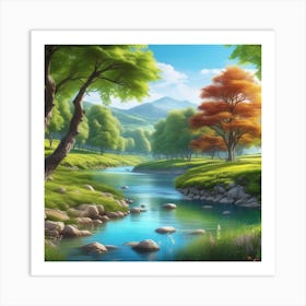 Landscape With Trees And River 1 Art Print