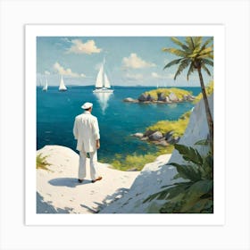 Man Looking At Sailboats Art Print