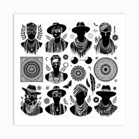 Boho art Silhouette of men 1 Art Print