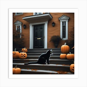 Halloween Cat In Front Of House 6 Art Print