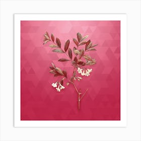 Vintage White Honeysuckle Plant Botanical in Gold on Viva Magenta n.0170 Art Print