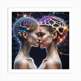 Two Women Kissing In The Brain Art Print