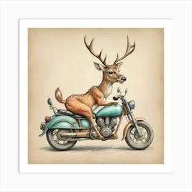 Deer On A Motorcycle 1 Art Print